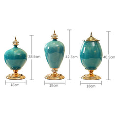 SOGA 40cm Ceramic Oval Flower Vase with Gold Metal Base Dark Blue