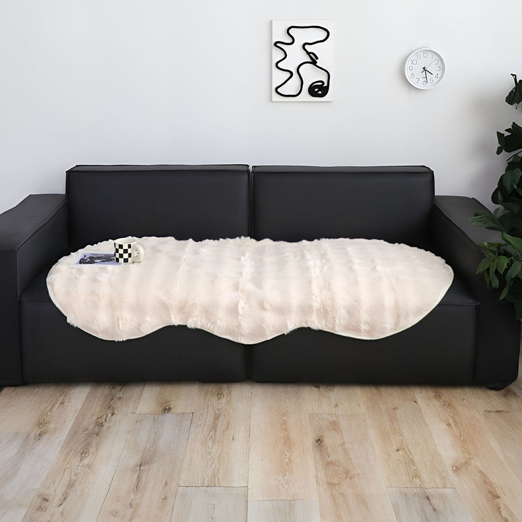 SOGA Two-seater Cream Faux Fur Throw Blanket 90x160cm Polyester