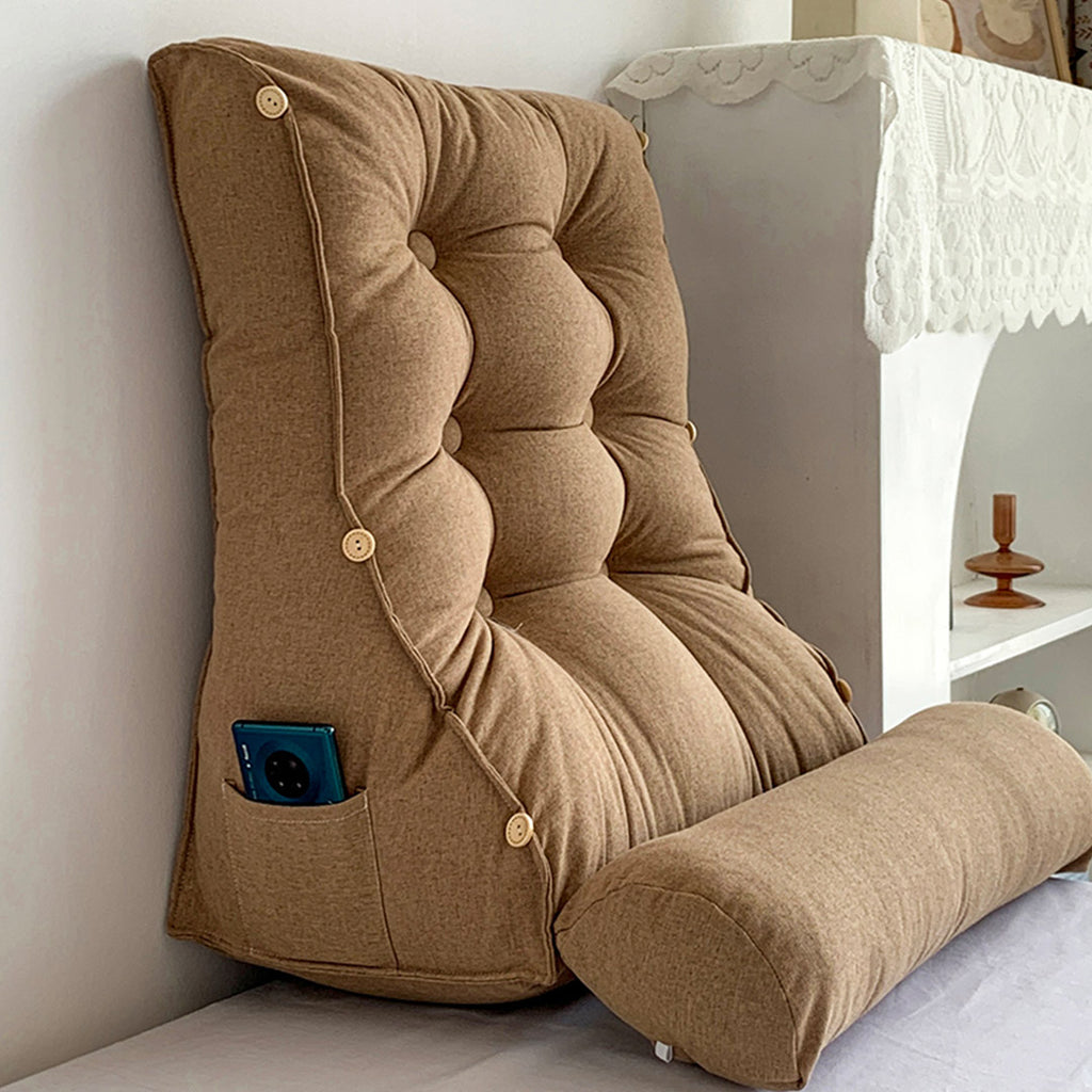 SOGA 45cm Khaki Triangular Wedge Lumbar Pillow Headboard Backrest Sofa Bed Cushion Home Decor