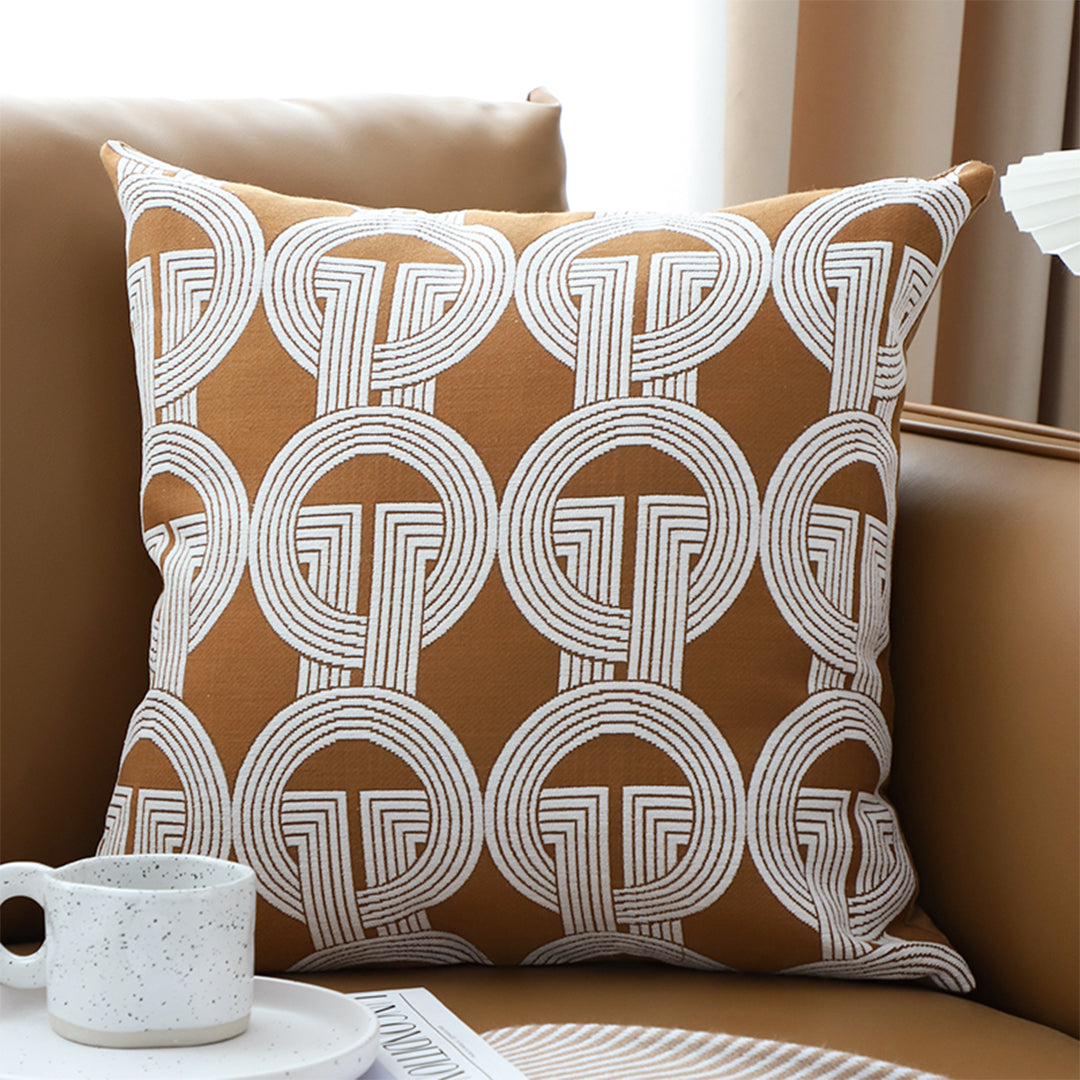SOGA 2X 50cm Throw Pillow Brown Circular Chain Jacquard  Decorative Square for Home Decor