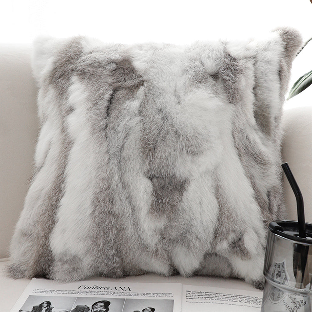 SOGA 2X 45cm Throw Pillow Floral Gray Rabbit Fur Square Warm Cozy Decorative Cushion Home Decor