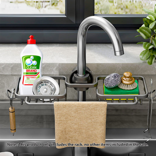 SOGA Dark Grey Kitchen Sink Organiser Faucet Soap Sponge Caddy Rack Drainer with Towel Bar Holder