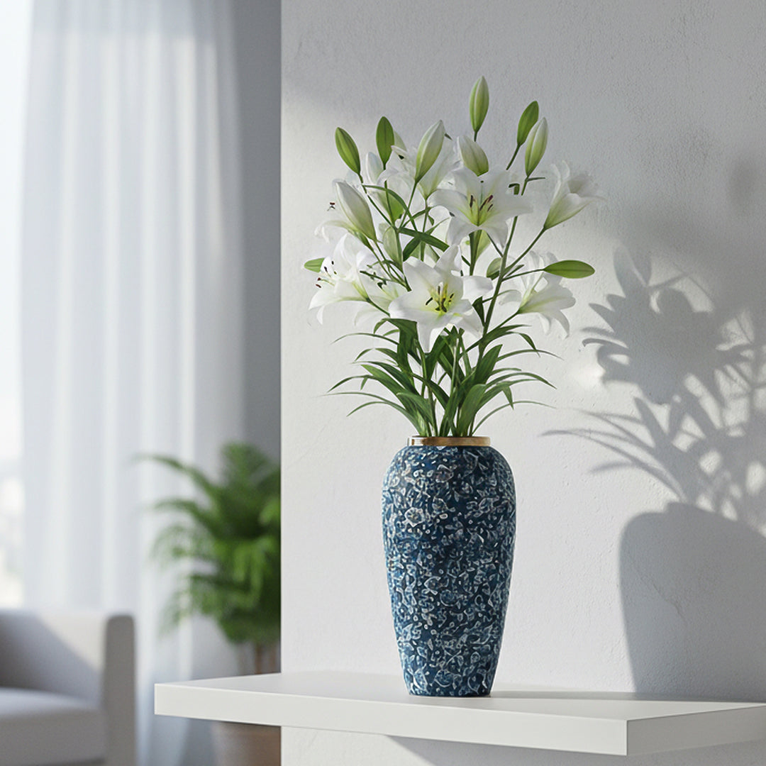 SOGA 35x17cm Blue with White Mini Floral Large Ceramic Flower Vase Elegant Living Room Home Decor