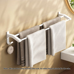 SOGA 52cm White Wall-Mounted Double Pole Towel Holder Bathroom Organiser Rail Hanger with Hooks