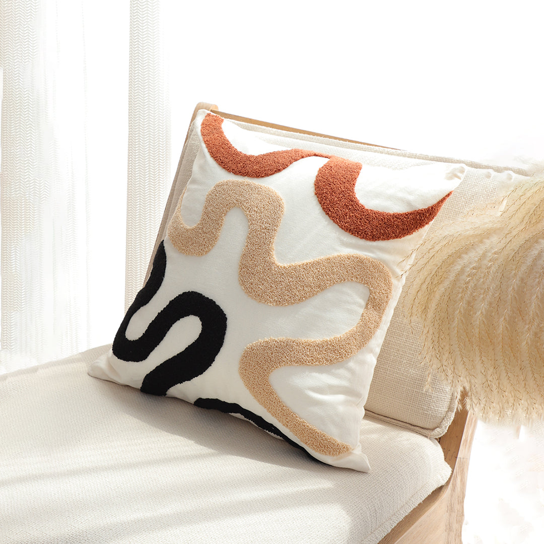 SOGA 45cm Cream Black Geometric Squiggly Pattern Throw Pillow