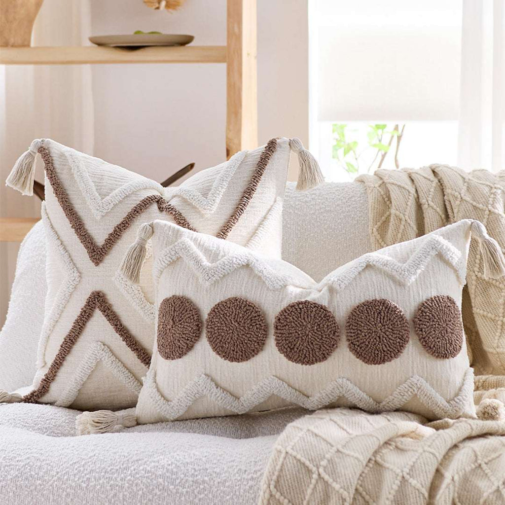 SOGA Boho Tufted Cushion 30x50cm Tassel White Brown Circle Decorative Throw Pillow $ 72