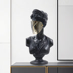 SOGA 40cm Black Resin Bust – Gold Striped Mask Home Sculpture