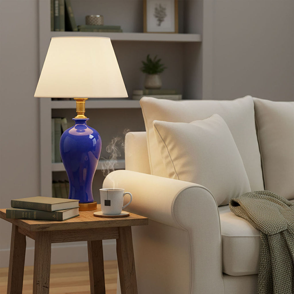 SOGA Blue Ceramic Oval Table Lamp with Gold Metal Base
