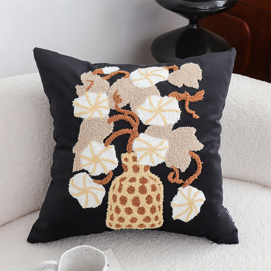 SOGA 45cm Black Gold Wicker Basket Floral Embroidered Throw Pillow