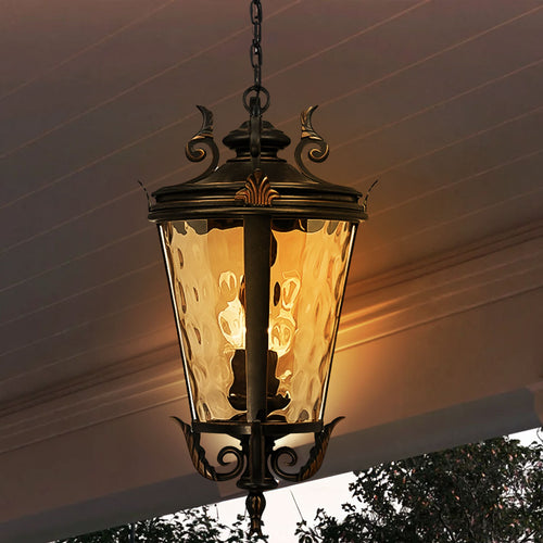 Vintage Lamp 60.3cm Aluminum & Glass Lantern Elegant Chandelier Style Classic Hanging Light Antique-Inspired Design