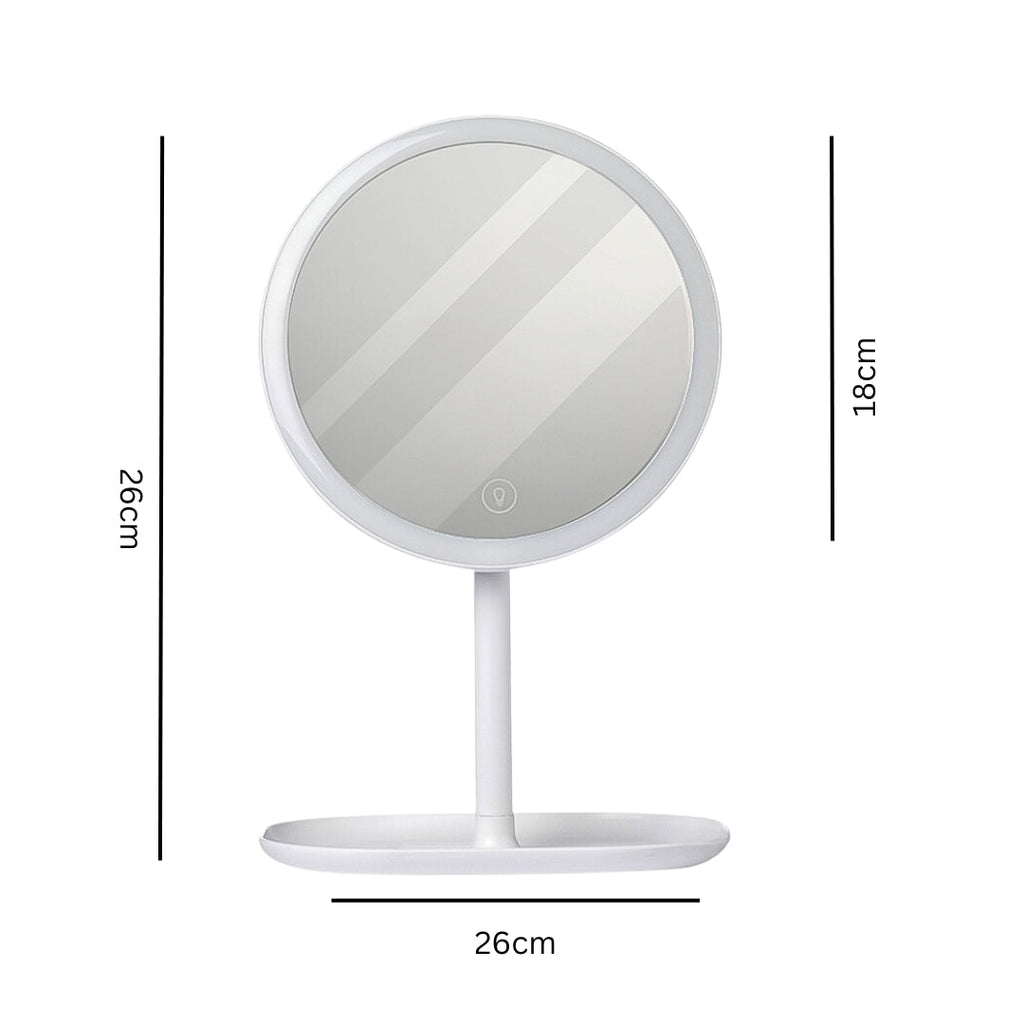 SOGA 2X 26cm White Round Smart LED Makeup Bedroom Table Vanity Mirror Tricolor Adjustable Light