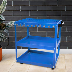 SOGA 2X 3 Tier Tool Storage Cart Portable Service Utility Heavy Duty Mobile Trolley with Hooks Blue