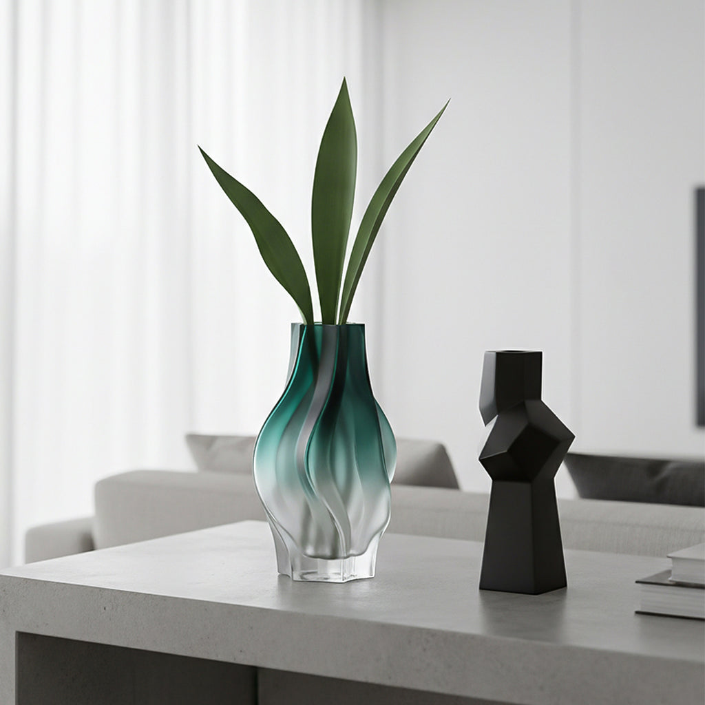 SOGA 27cm Glass Vase Blue with Beautiful glass Bubble Texture Art Vases