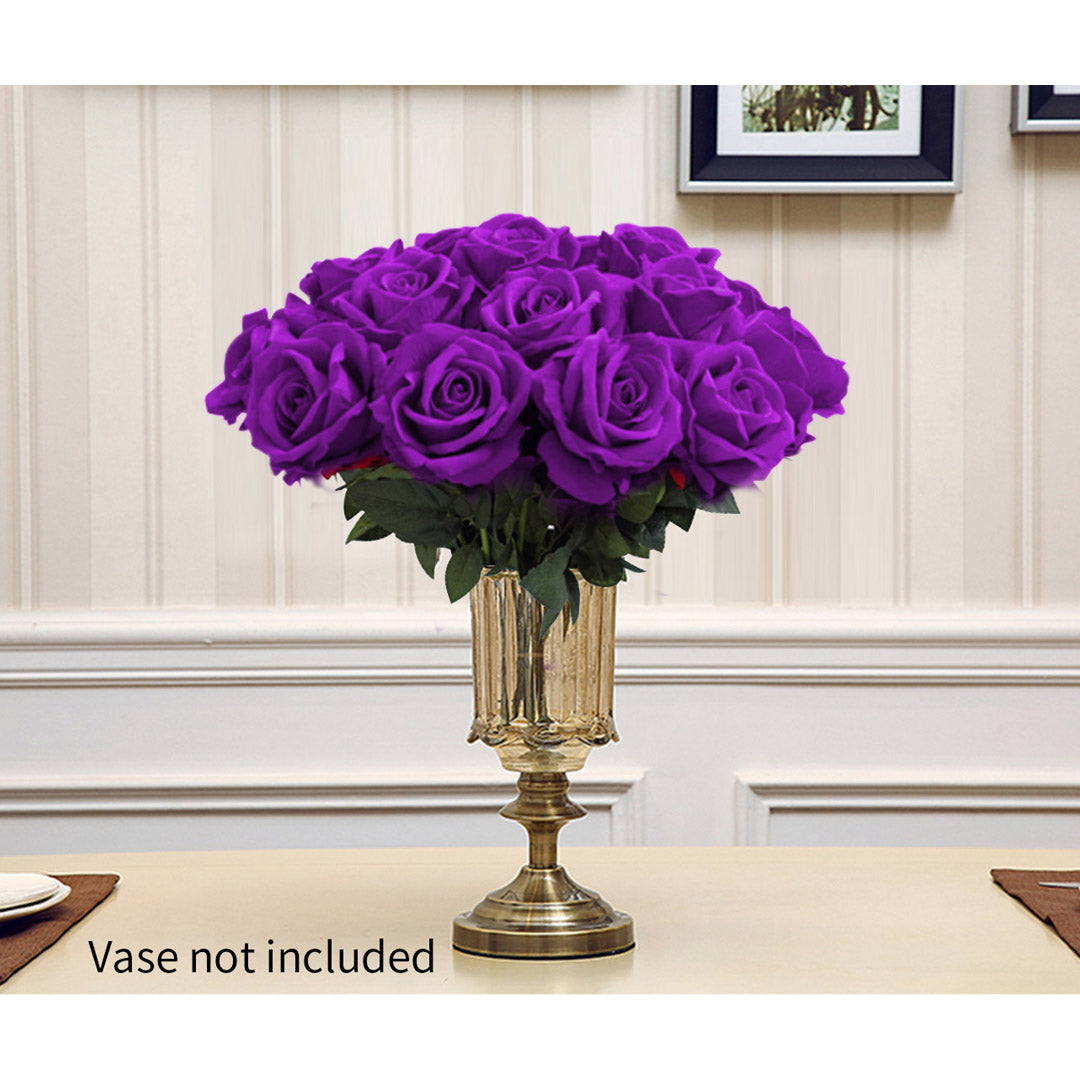 SOGA 5pcs Artificial Silk Flower Fake Rose Bouquet Table Decor Purple