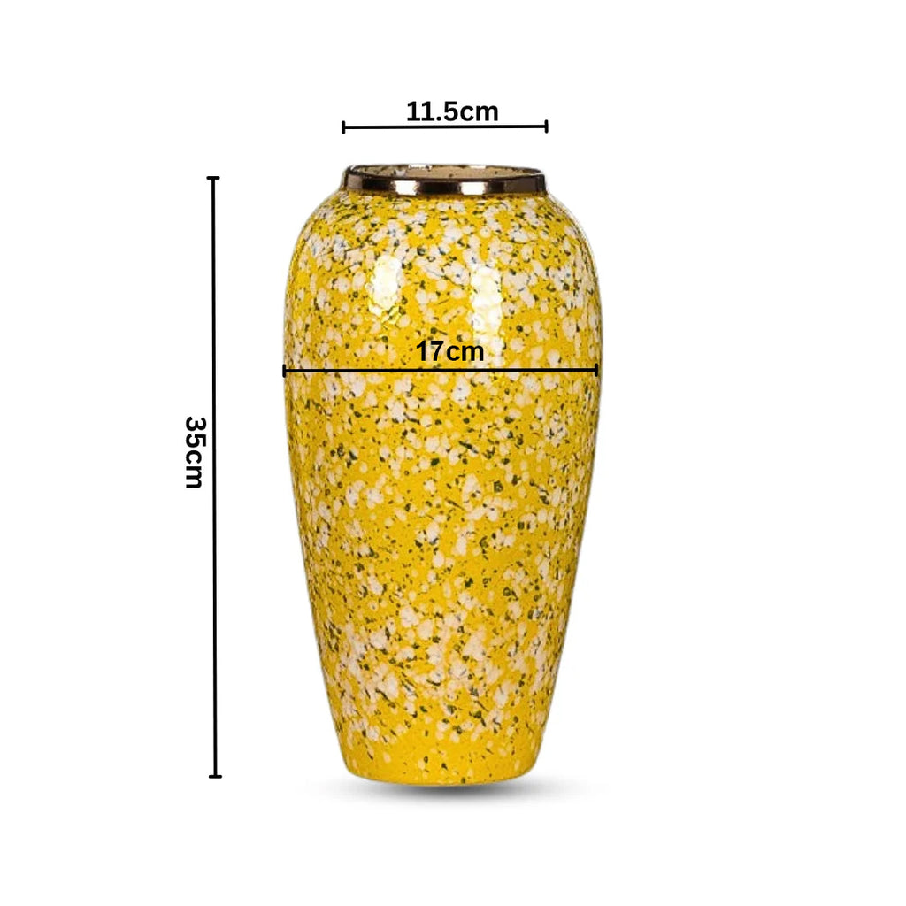 SOGA 35x17cm Yellow with White Mini Floral Large Ceramic Flower Vase Elegant Living Room Home Decor