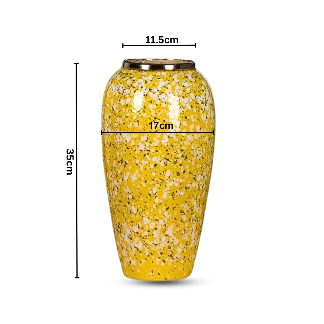 SOGA 35x17cm Yellow with White Mini Floral Large Ceramic Flower Vase Elegant Living Room Home Decor