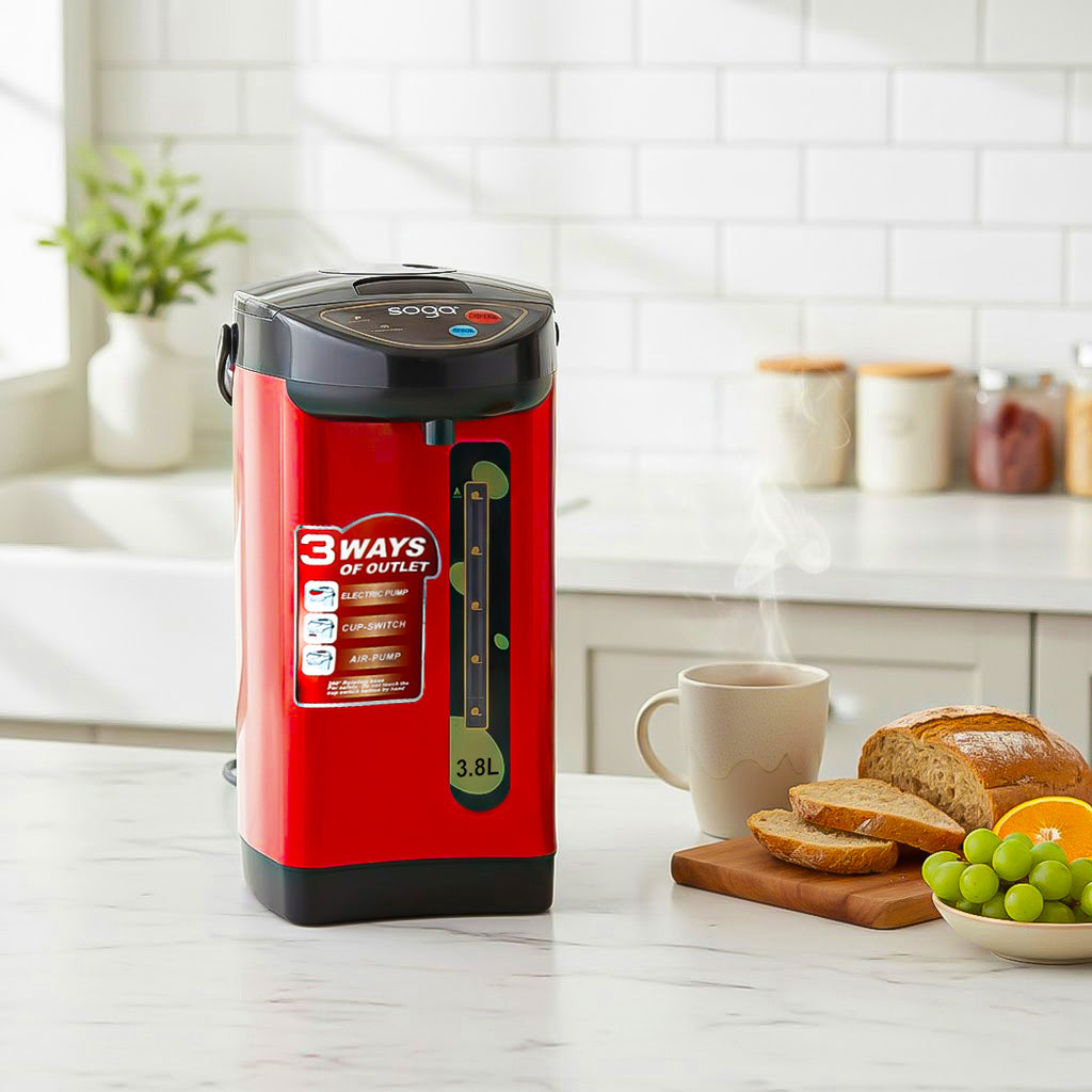 SOGA 3.8L Red Stainless Steel Electric Thermal Pot Dispenser with 3 Dispensing Modes