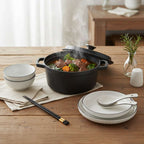 SOGA Kitchenware Bundle – White Japanese Ceramic Dinnerware Set & Black Cast Iron Stewpot $ 140