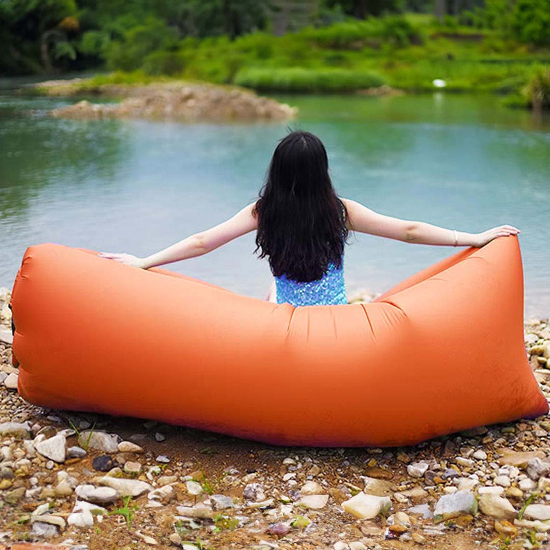 Fast Inflatable Sleeping Bag Lazy Air Sofa Orange