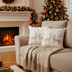 SOGA Christmas Bundle – 2 White Gold Reindeer Throw Pillows & Beige Diamond Throw Blanket $ 157