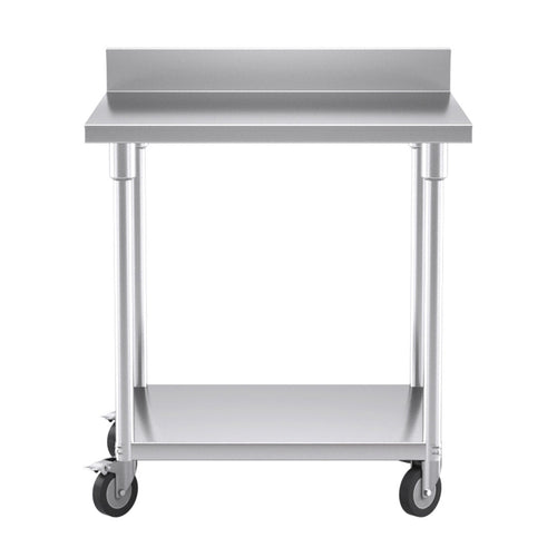 SOGA Commercial Stainless Steel Work Bench Backsplash & Castor Wheels 80cm