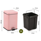 SOGA Foot Pedal Stainless Steel Rubbish Recycling Garbage Waste Trash Bin Square 12L Pink