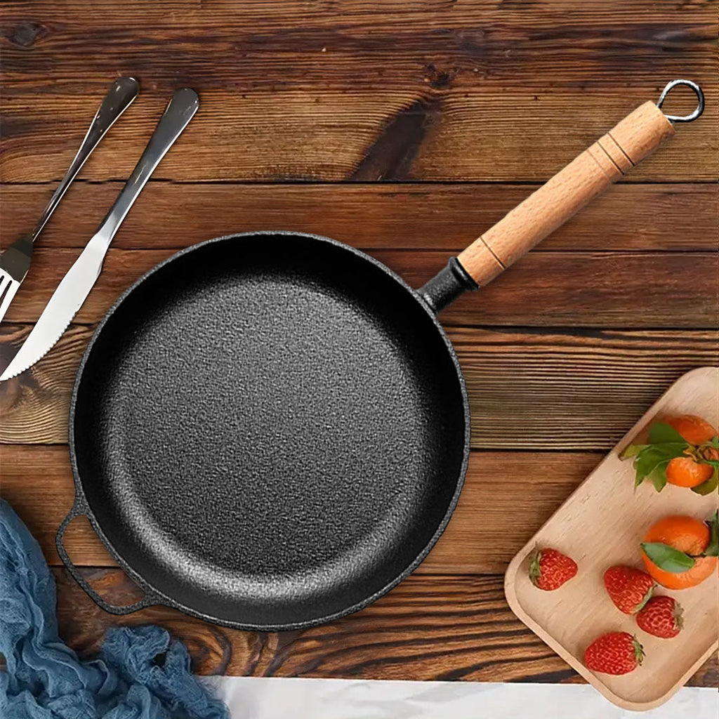 SOGA 25cm Round Cast Iron Frying Pan Skillet Steak Sizzle Platter with Helper Handle