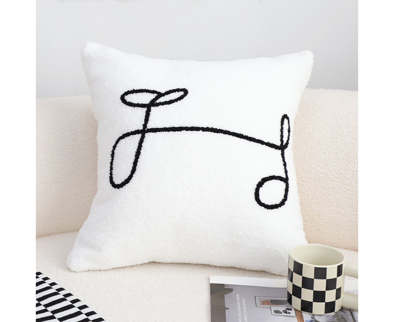 SOGA 45cm Minimalist White Script Letter Embroidered Throw Pillow