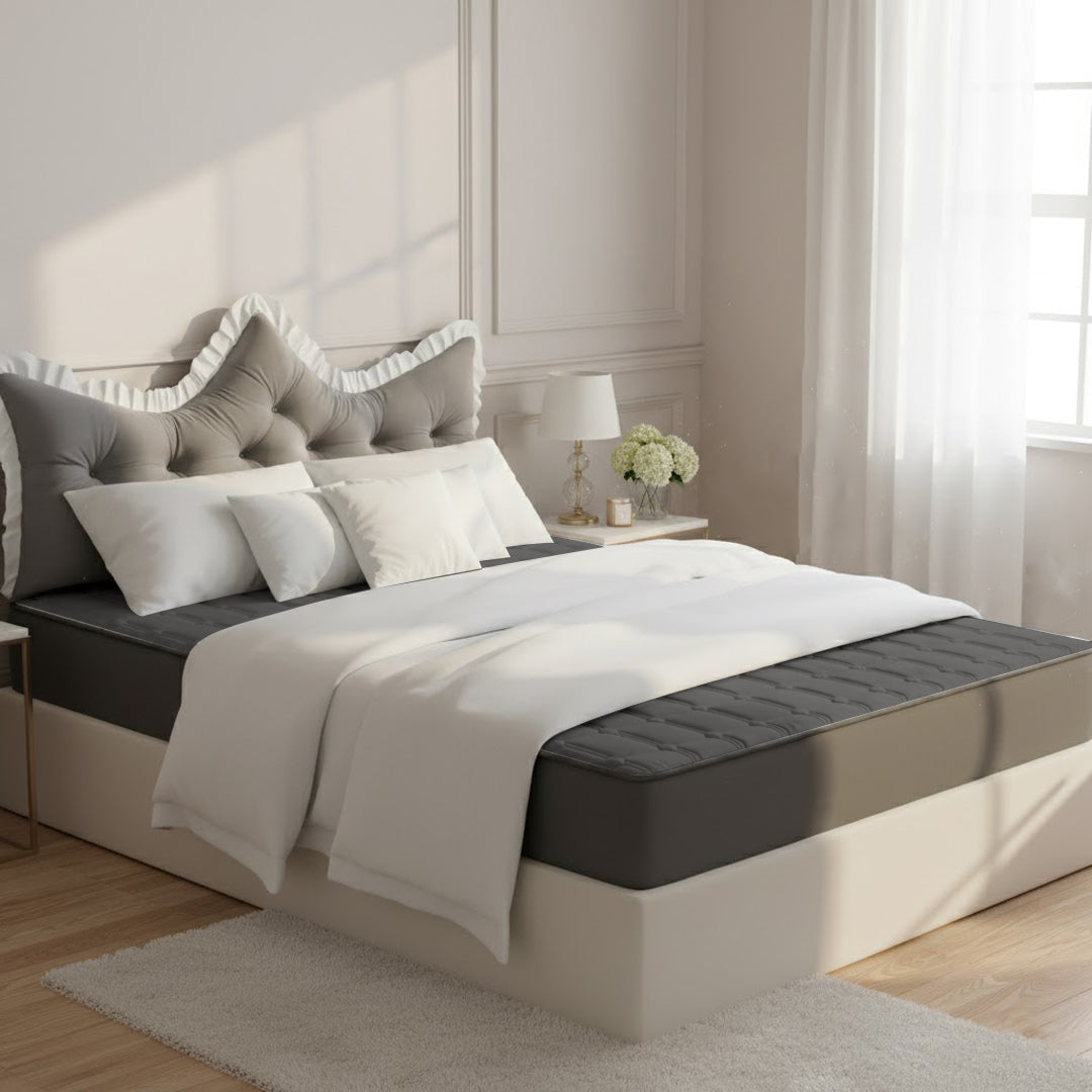 SOGA Home & Living Bundle – Grey Crown Tufted Pillow & Quilted Mattress Cover Set