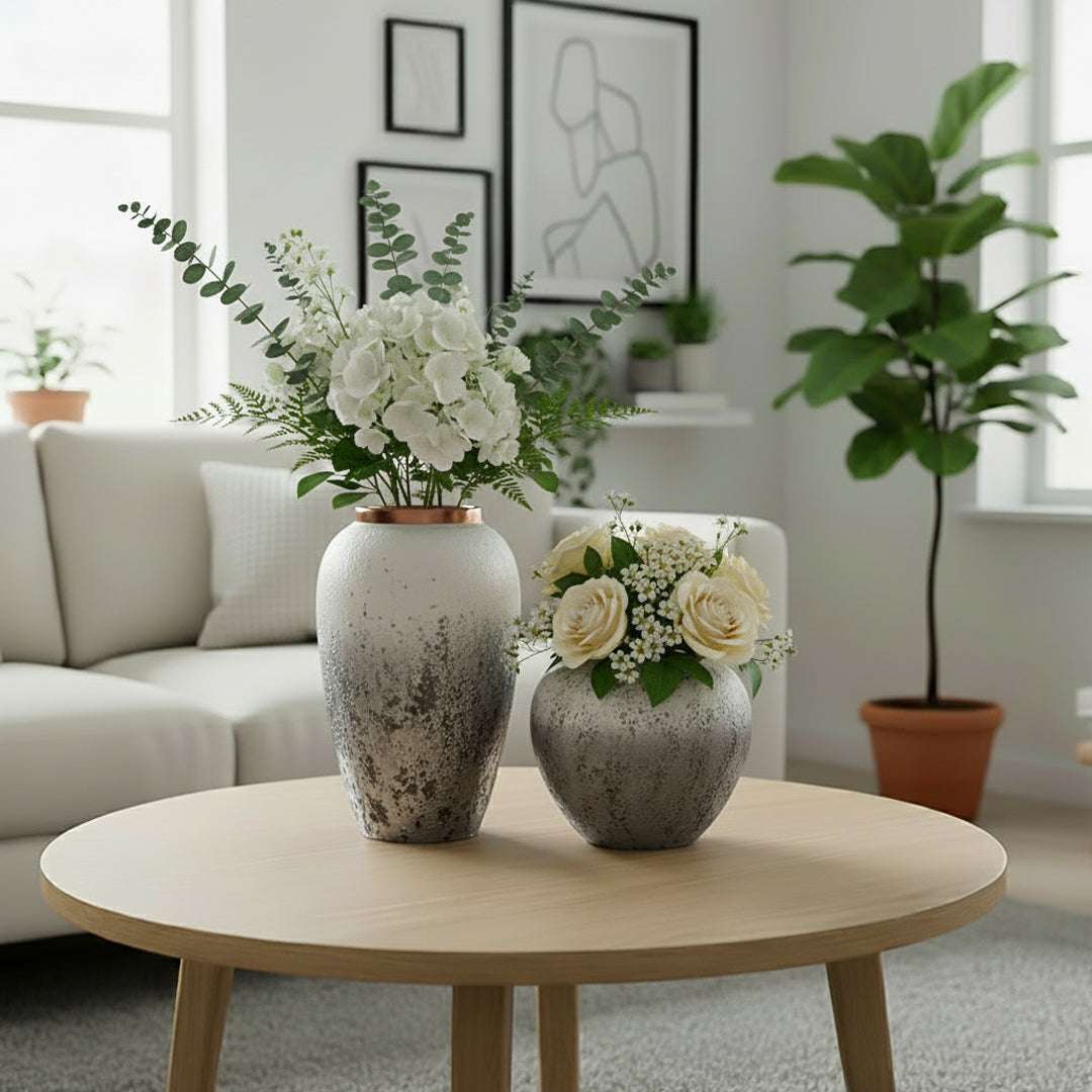 SOGA Home & Living Bundle – White & Grey Ceramic Flower Vases for Elegant Living Room Decor $ 161