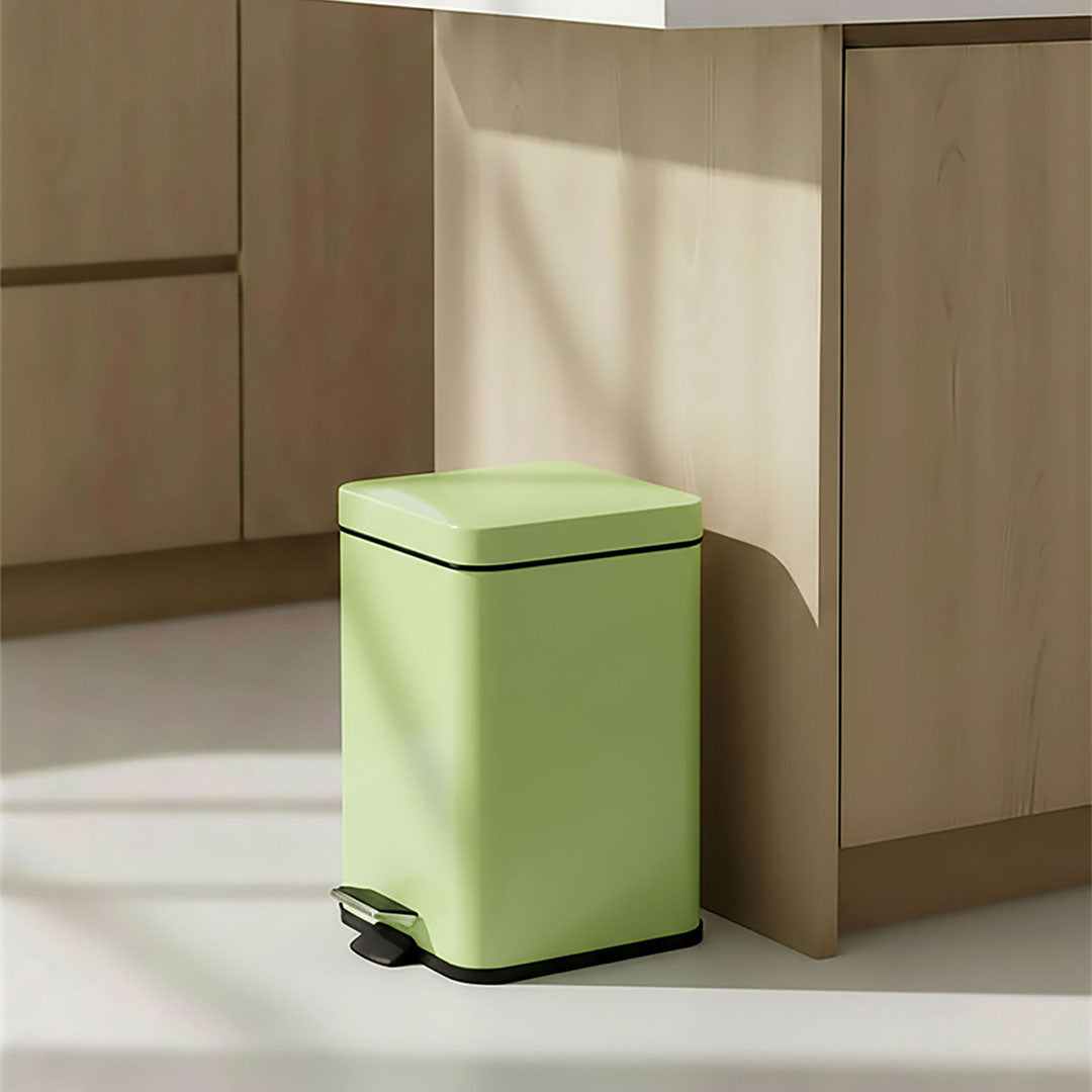 SOGA Foot Pedal Stainless Steel Rubbish Recycling Garbage Waste Trash Bin Square 12L Green