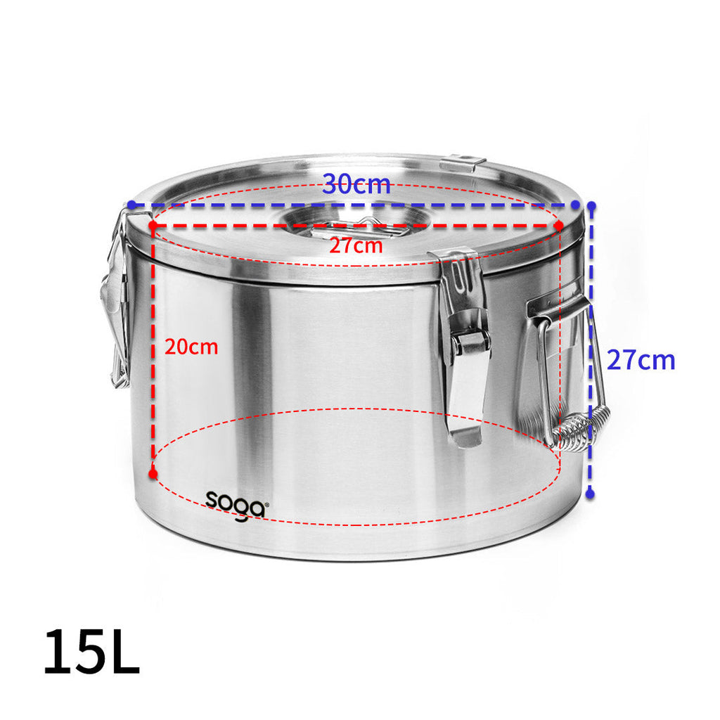 SOGA 15L 304 Stainless Steel Insulated Food Carrier Warmer Container