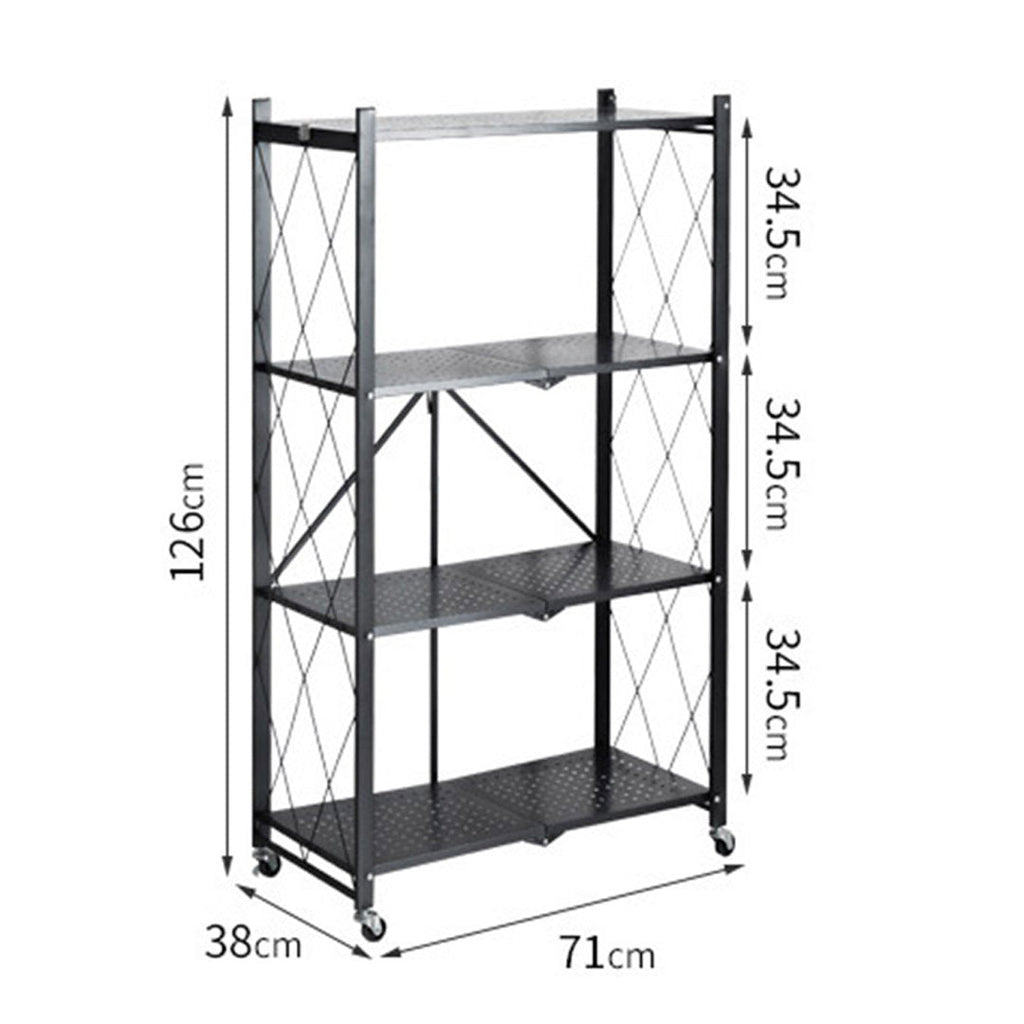 SOGA 4 Tier Steel Black Foldable Kitchen Cart Multi-Functional Shelves Storage Organizer with Wheels