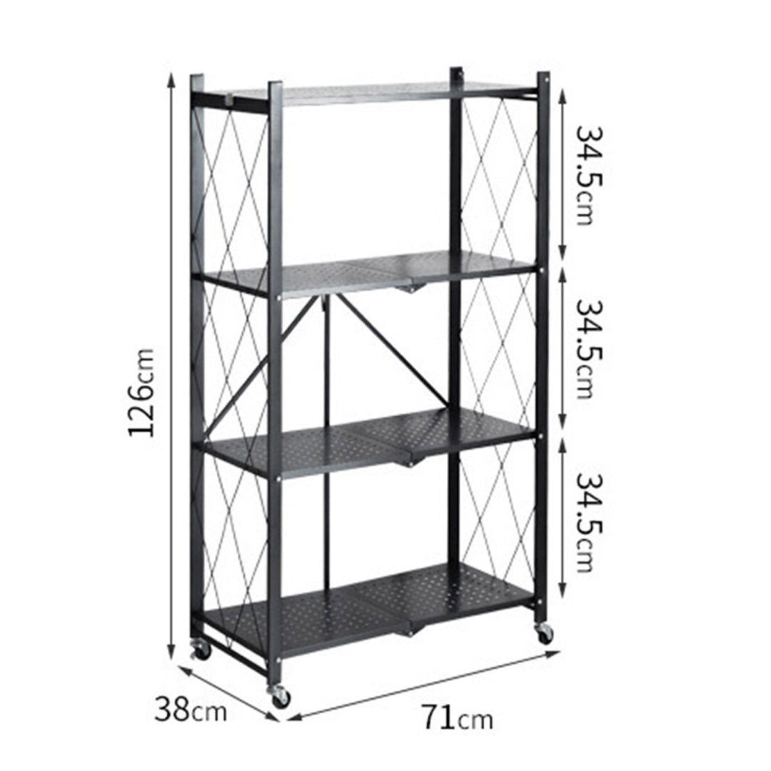 SOGA 4 Tier Steel Black Foldable Kitchen Cart Multi-Functional Shelves Storage Organizer with Wheels