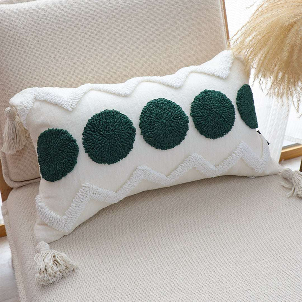 SOGA 2X 30cm Cream Green Circle Pom Chevron Tassel Decorative Pillow $ 140