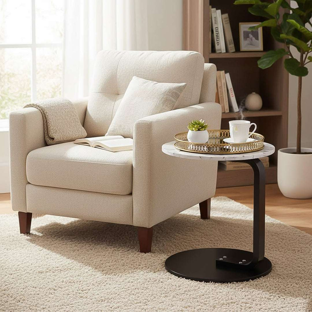 SOGA Home & Living Bundle – White Marble Mini Side Table & Gold Round Mirror Tray Organizer $ 0