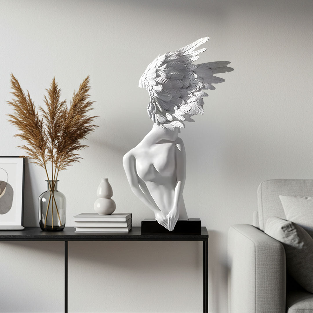 SOGA 86cm White Sculpture – Minimalist Winged Resin Decor for Modern Interiors