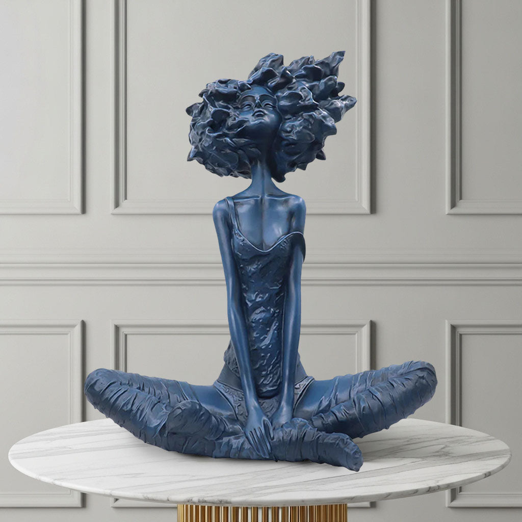 SOGA 59cm Blue Resin Sculpture – Abstract Yoga Girl Home Décor