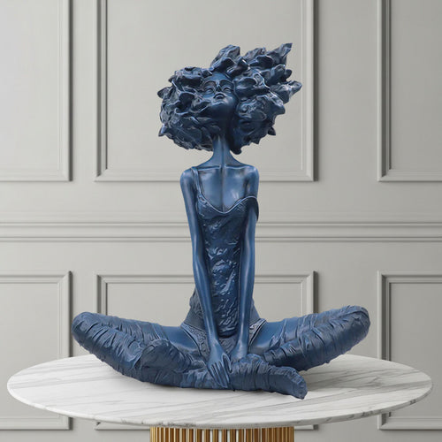 SOGA 59cm Blue Resin Sculpture – Abstract Yoga Girl Home Décor