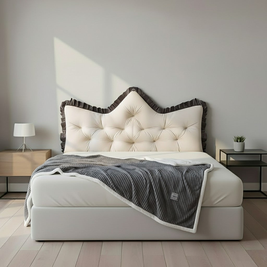 SOGA Home & Living Bundle – Crown Tufted Cream Pillow & Grey Cozy Flannel Throw Blanket