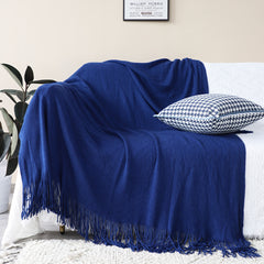 SOGA 2X Royal Blue Acrylic Knitted Throw Blanket Solid Fringed Warm Cozy Woven Cover Couch Bed Sofa Home Decor