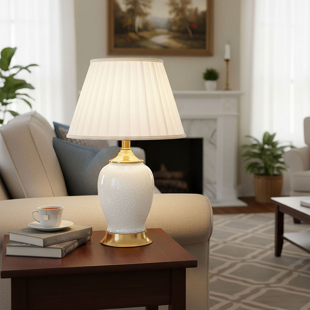 SOGA 2X Ceramic Oval Table Lamp with Gold Metal Base Desk Lamp White