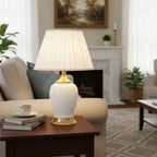 SOGA 2X Ceramic Oval Table Lamp with Gold Metal Base Desk Lamp White