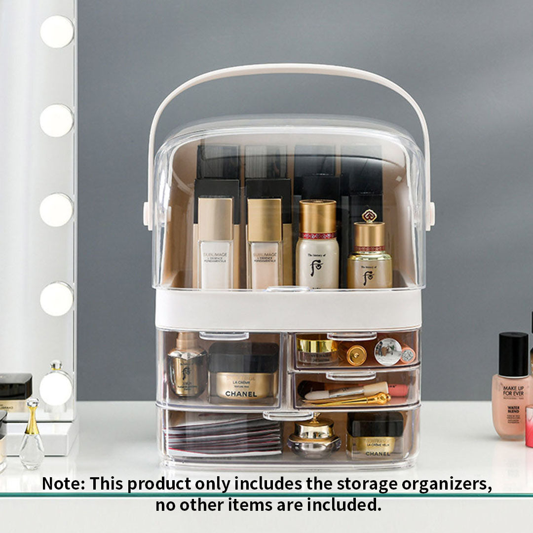 SOGA 3 Tier White Countertop Cosmetic Makeup Brush Lipstick Holder Organiser and 20cm Rechargeable LED Light Tabletop Mirror Set