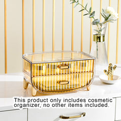 SOGA 2 Tier Golden Yellow Multifunctional Countertop Cosmetic Storage Makeup Skincare Holder Jewelry Cabinet Bathroom Desk Drawer Vanity Organiser