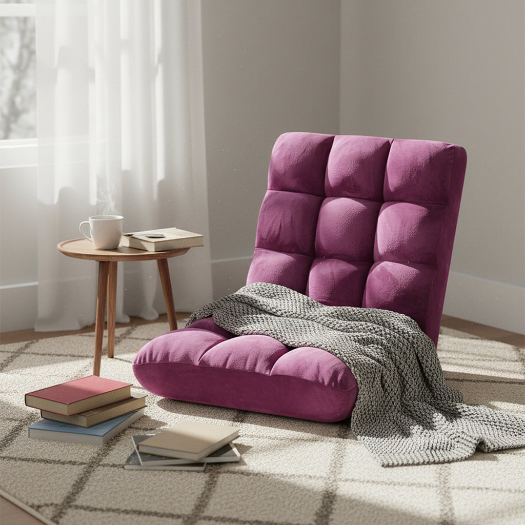 SOGA 2X Floor Recliner Folding Lounge Sofa Futon Couch Folding Chair Cushion Magenta