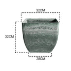 SOGA 2X 32cm Green Grey Square Resin Plant Flower Pot in Cement Pattern Planter Cachepot for Indoor Home Office