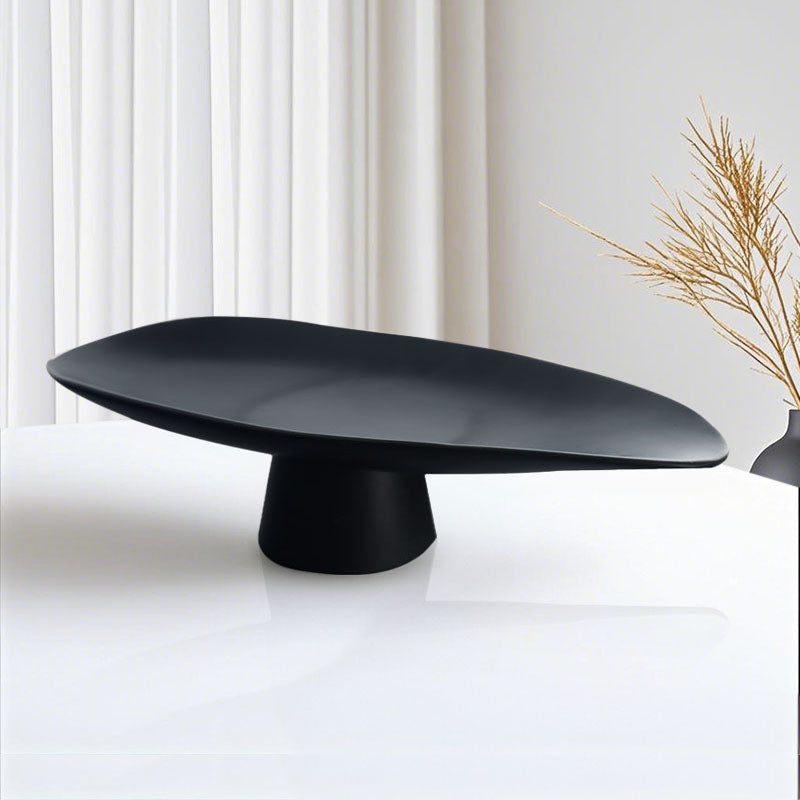 SOGA 46cm Black Ceramic Decorative Plate on Pedestal Stand