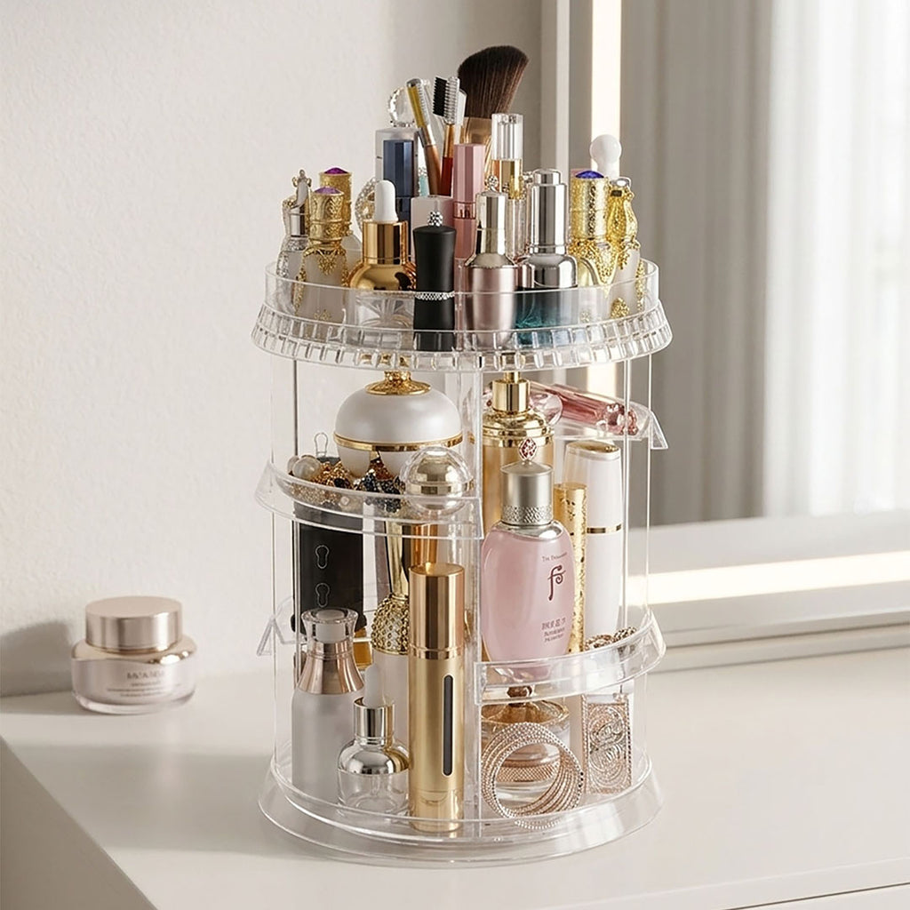 SOGA 360 Degree Rotating Makeup Organizer Cosmetics Holder Display Stand Skincare Home Decor