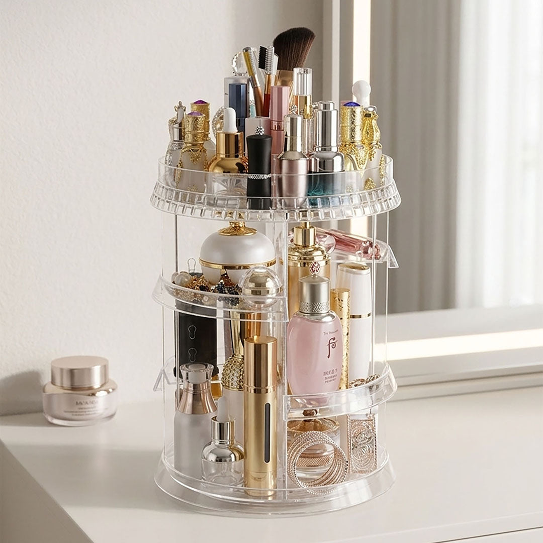 SOGA 360 Degree Rotating Makeup Organizer Cosmetics Holder Display Stand Skincare Home Decor